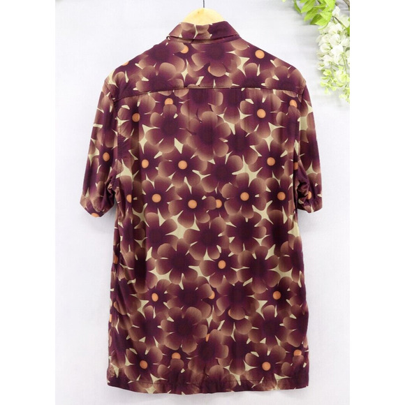 Rare Rabbit Men's Parry Short Sleeve Button Front Printed Shirt Brown Sz L - Picture 2 of 10